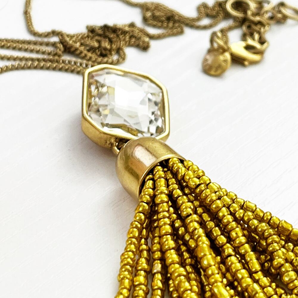 J. Crew Gold & Crystal Tassel Long Pendant Necklace - Picture 4 of 7